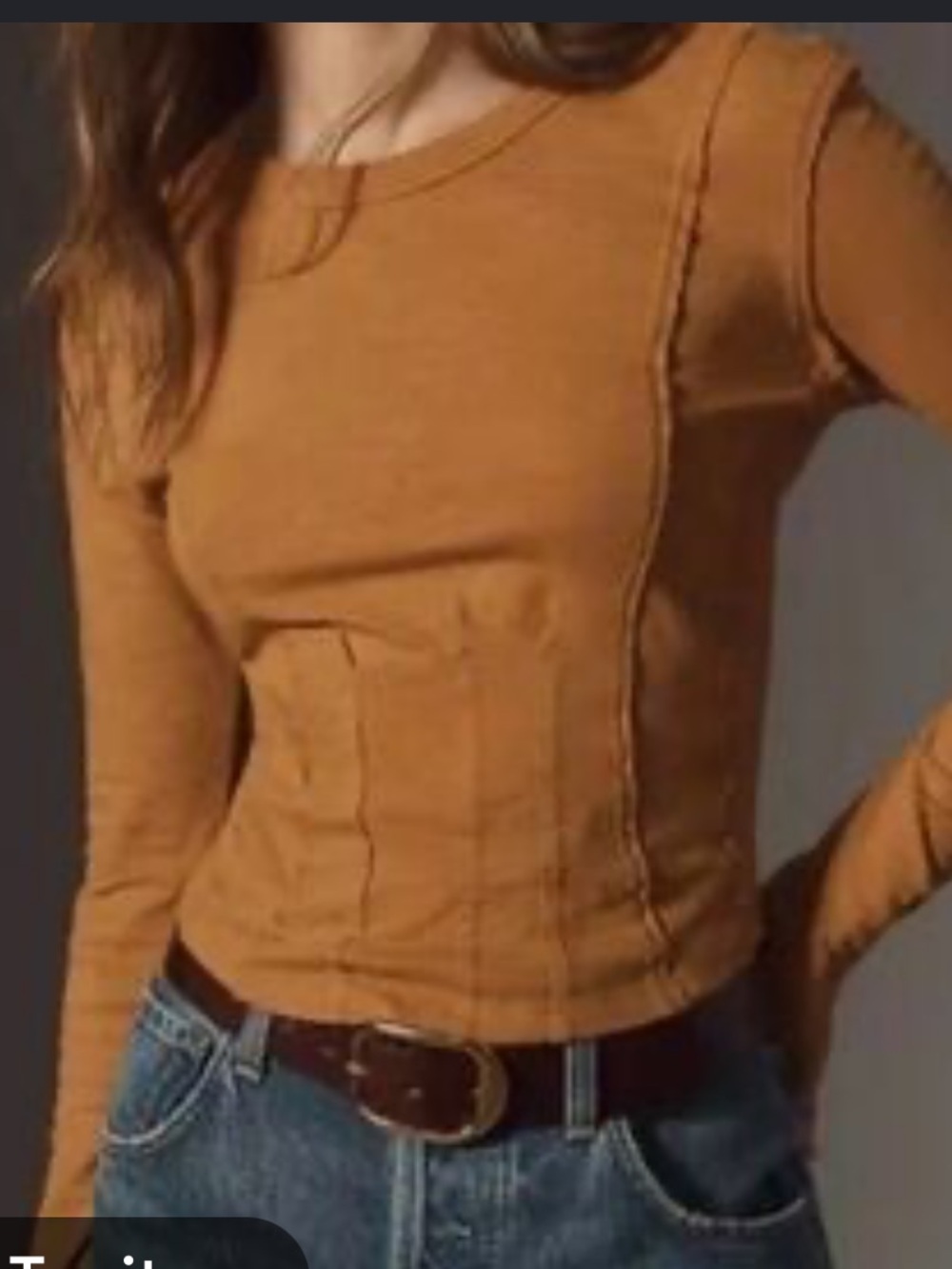 Pilcro from Anthropologie Long Sleeve Seam-Detail Tee in Mustard Brown small